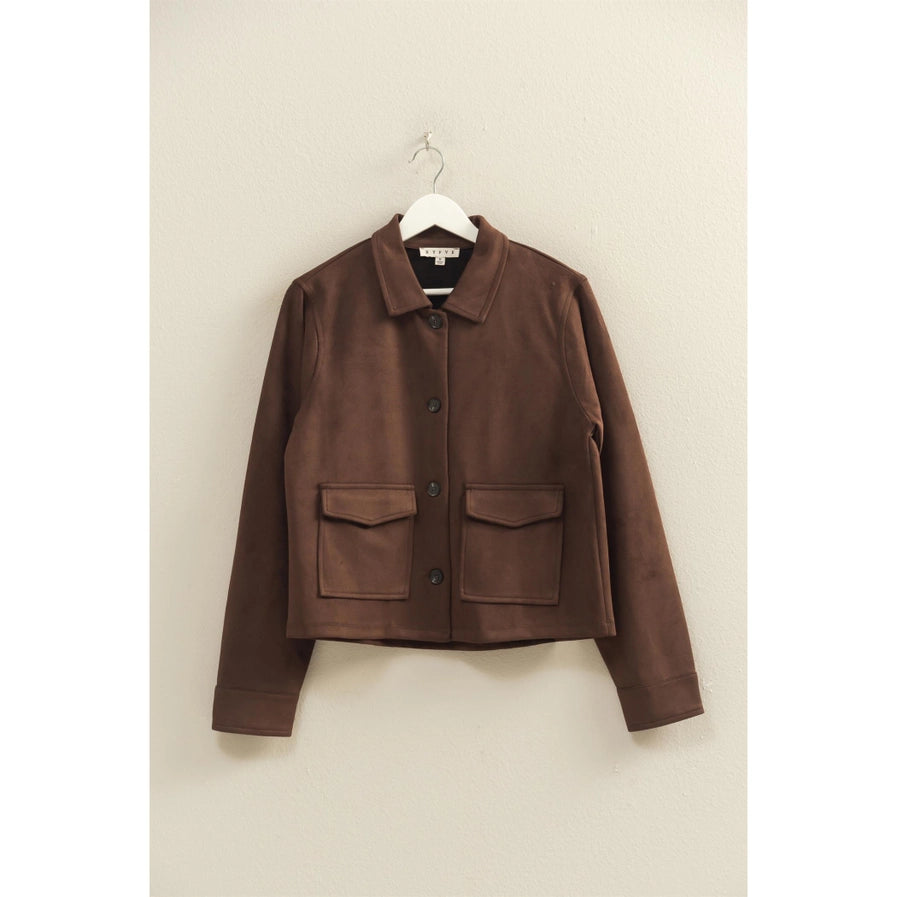 Button-Front Tailored Suede Jacket