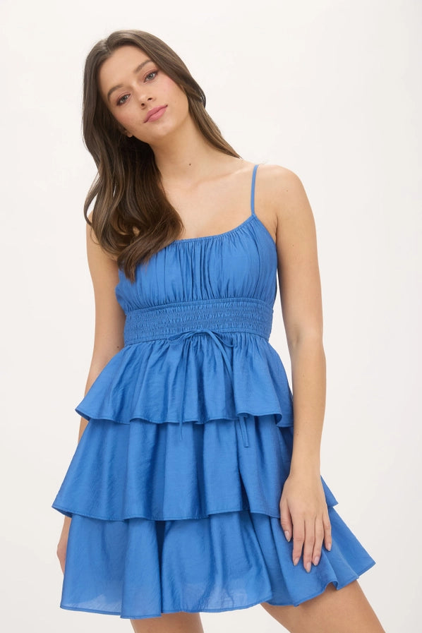 Scoop Neck Ruffle Tiered Spaghetti Strap Mini Dress