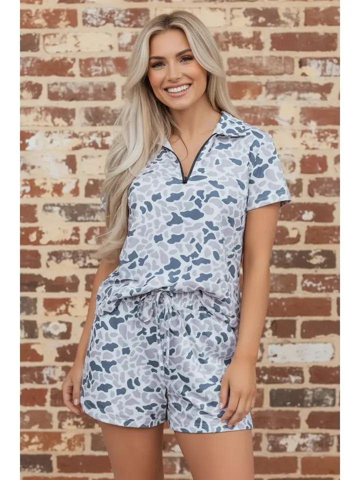 Camouflage Polo Collar T-Shirt and Shorts Set