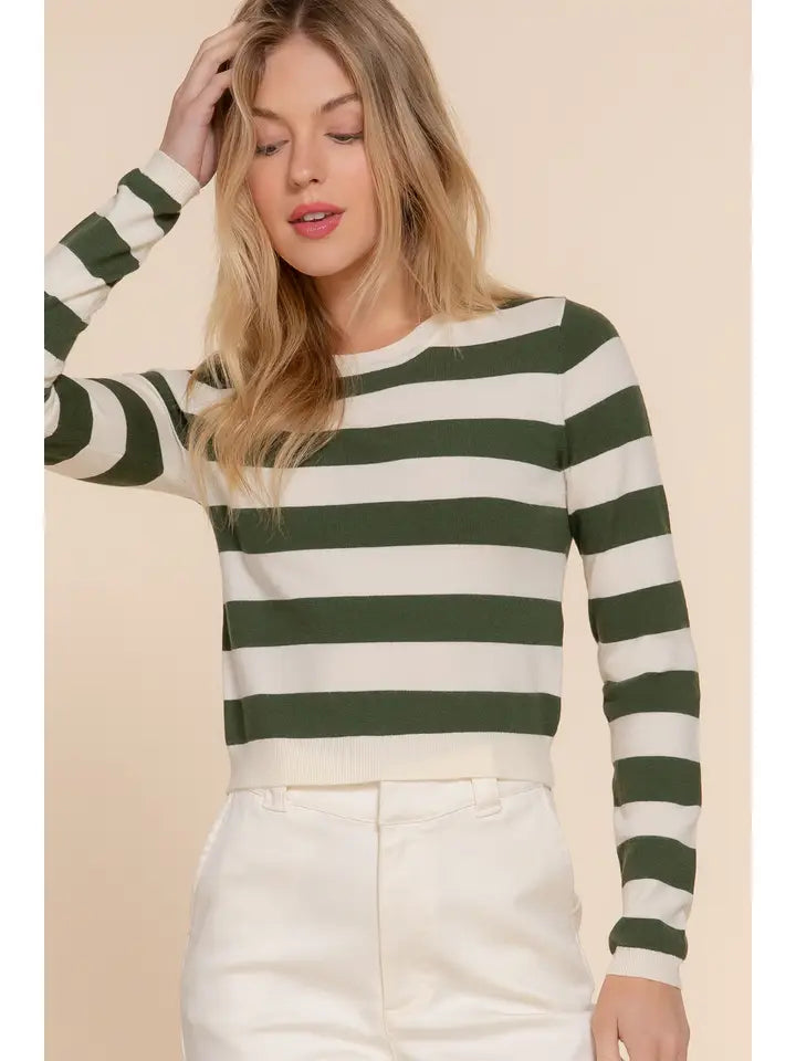 Long Sleeve Crew Neck Stripe Fitted Sweater