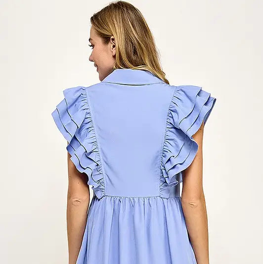 Collared button down dress with ruffles