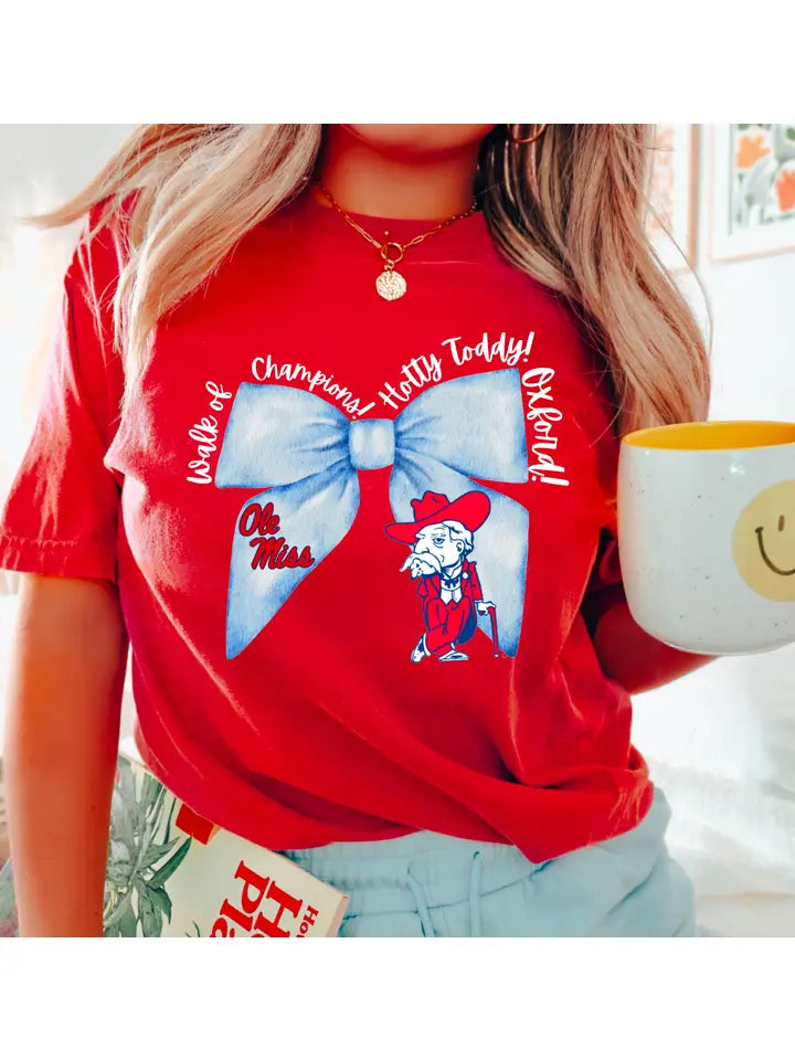 Ole Miss Coquette Powder Blue Bow Graphic Tee
