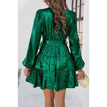 Deep V-neck Ruffle Mini Dress