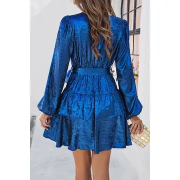 Deep V-neck Ruffle Mini Dress