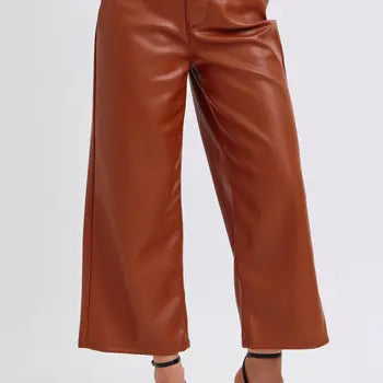 Judy Blue Faux Leather High Waisted Cropped Wide Leg Pants