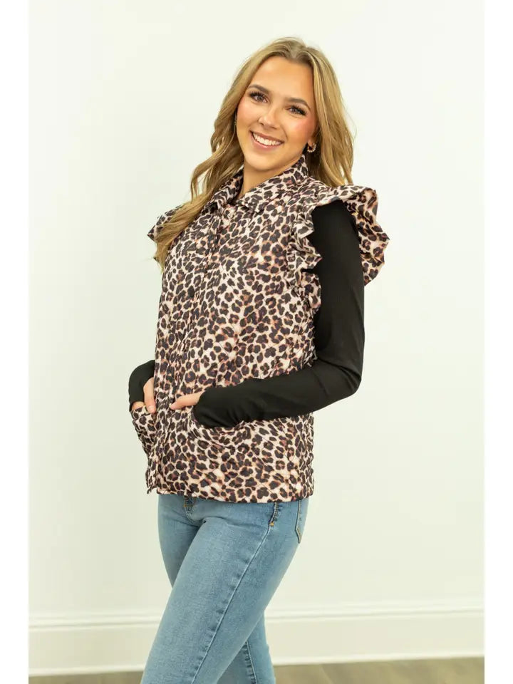 Quilted Puffer Leopard Vest