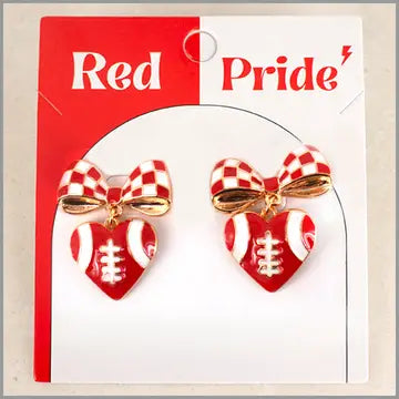 Checkered Bow with Football Heart Earrings