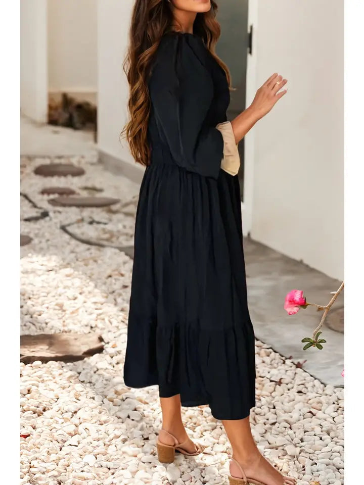 Solid Color Patchwork Leopard Print Detail Dress