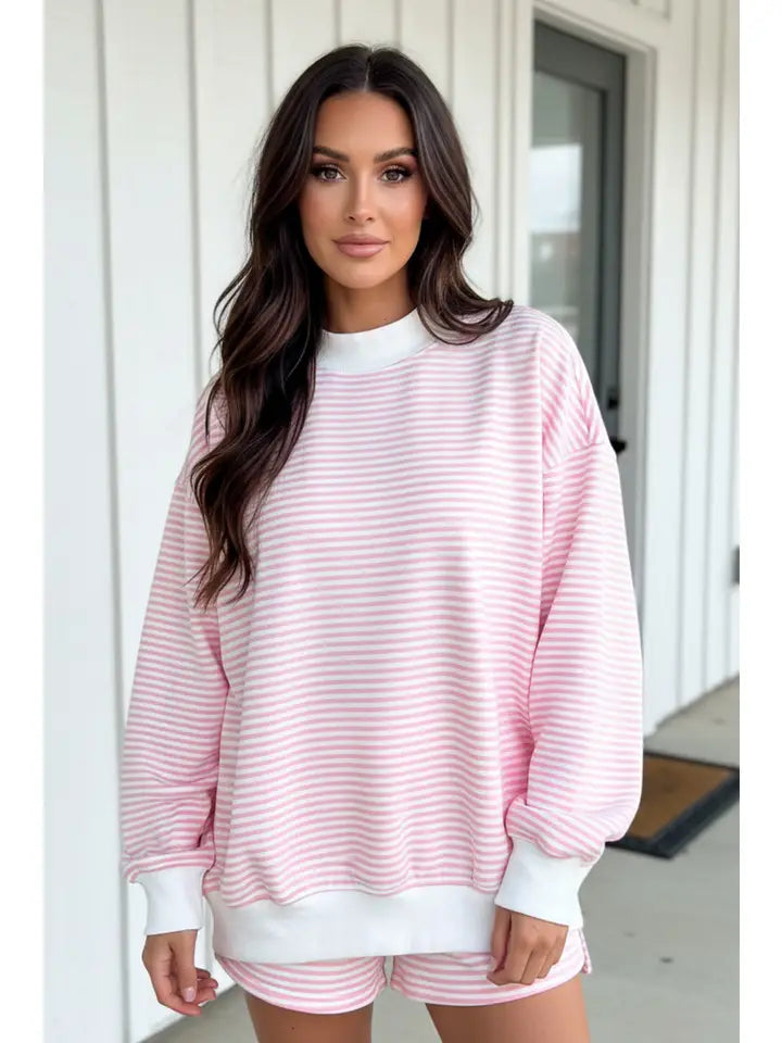 Stripe Oversize Sweatshirt and Shorts Set