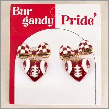 Checkered Bow with Football Heart Earrings
