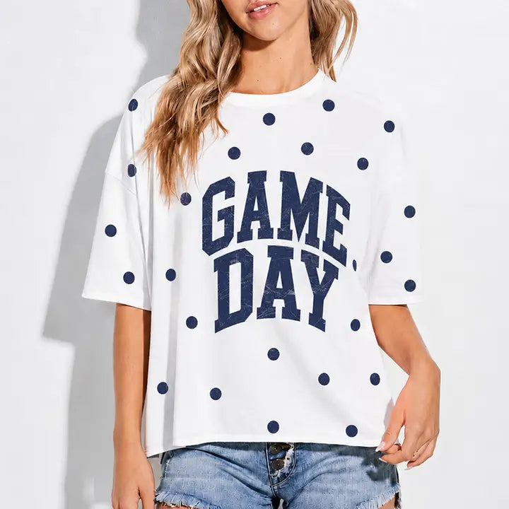 Gameday Print Side Slit Short Sleeve Top
