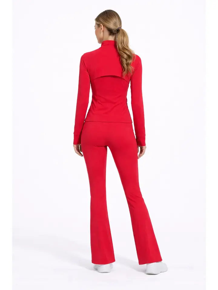 Active Wear Define Jacket with Flare Pants Yoga Set