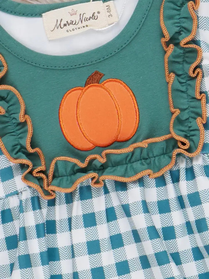 Pumpkin Patch Pines Embroidered Plaid Bubble