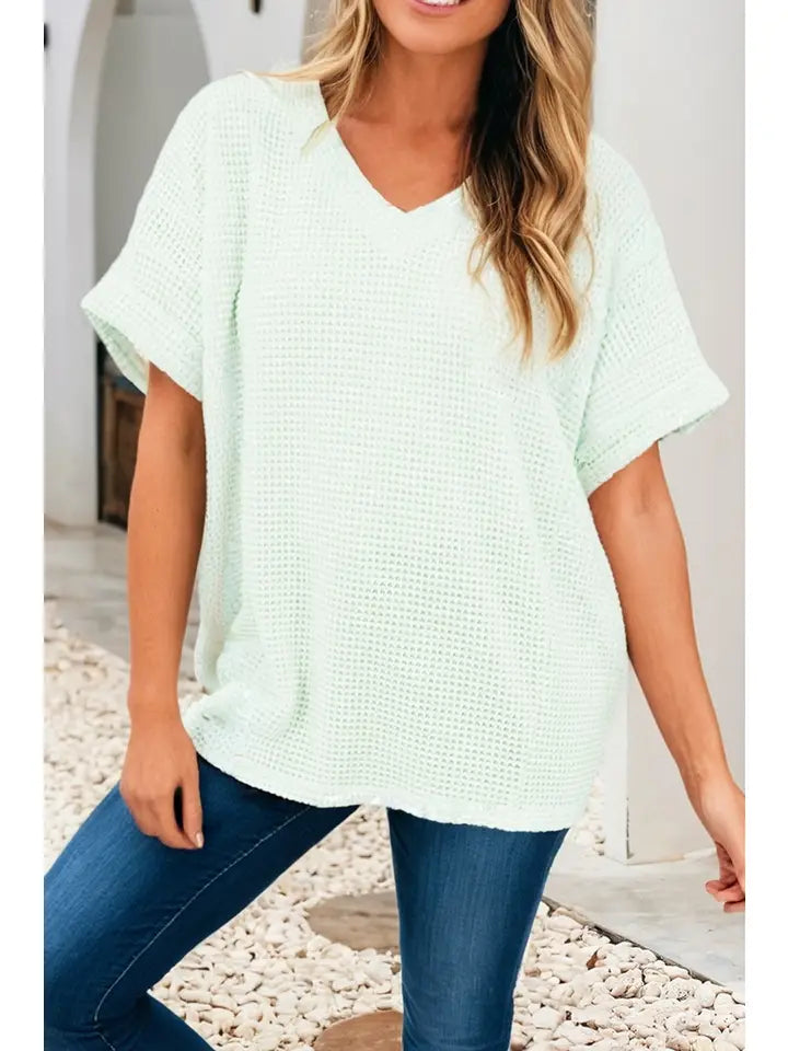 Aqua V-Neck Waffle Knit Top Plus