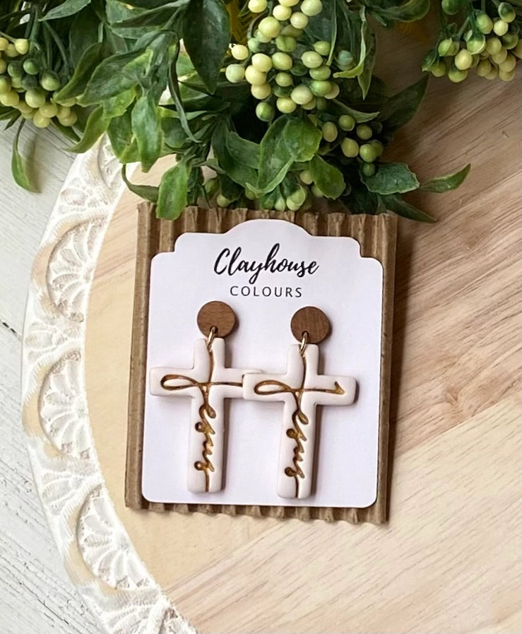 Handmade Clay Cross Earrings