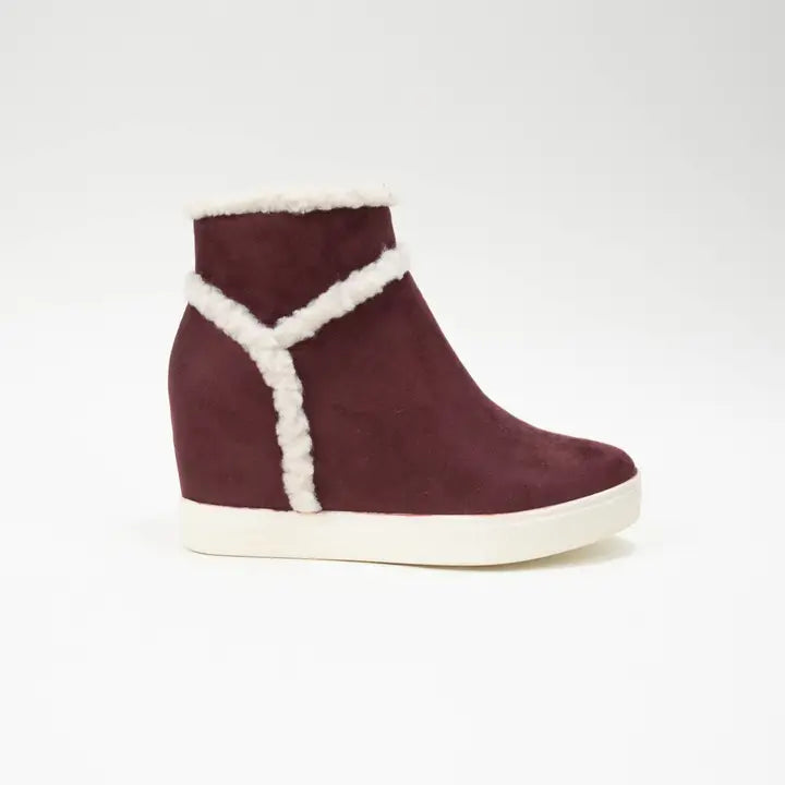 Maroon Fur-Lined Hidden Wedge-Heel Sneakers