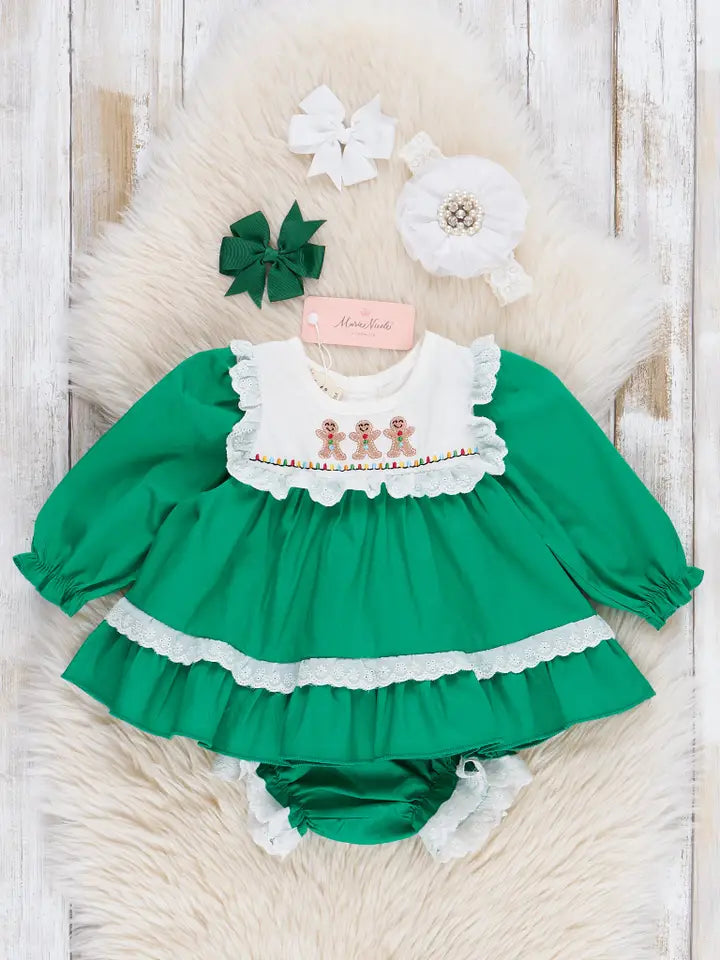 Embroidered Gingerbread Friends Bloomers Outfit
