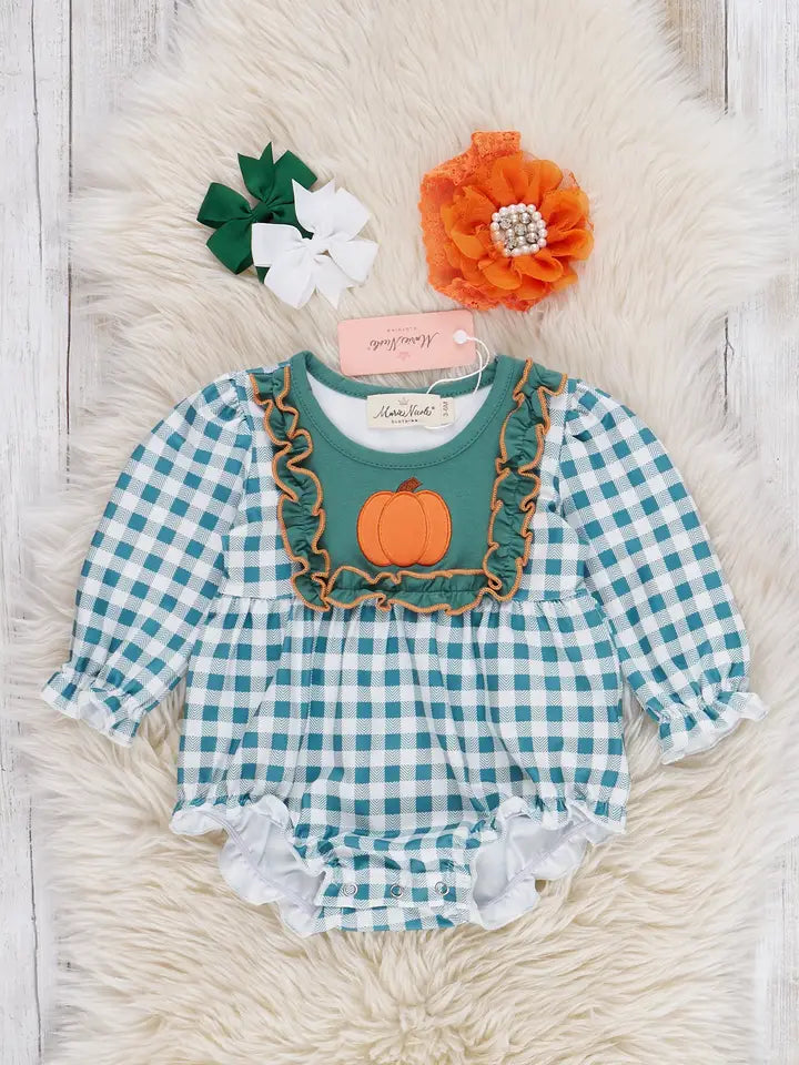 Pumpkin Patch Pines Embroidered Plaid Bubble