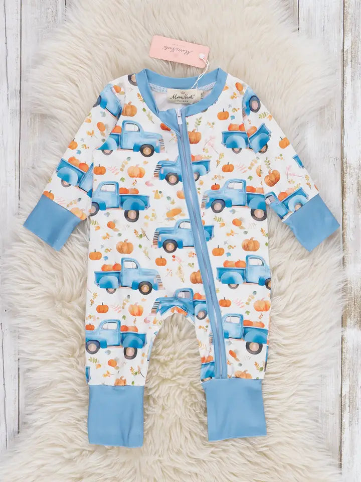Rustic Blue Pumpkin Trucks Sleeper Pajamas