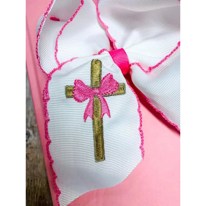 Cross Moonstitch Embroidered Hair Bow