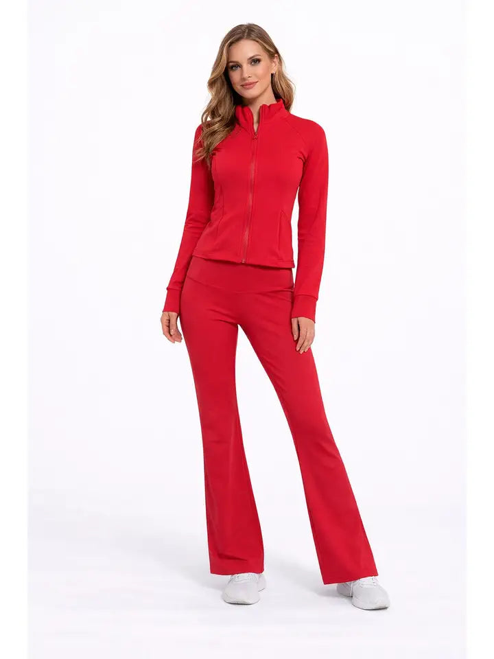 Active Wear Define Jacket with Flare Pants Yoga Set