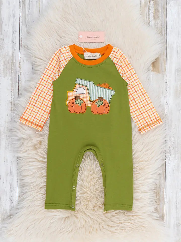 Pumpkin Hauler Crew Embroidered Romper