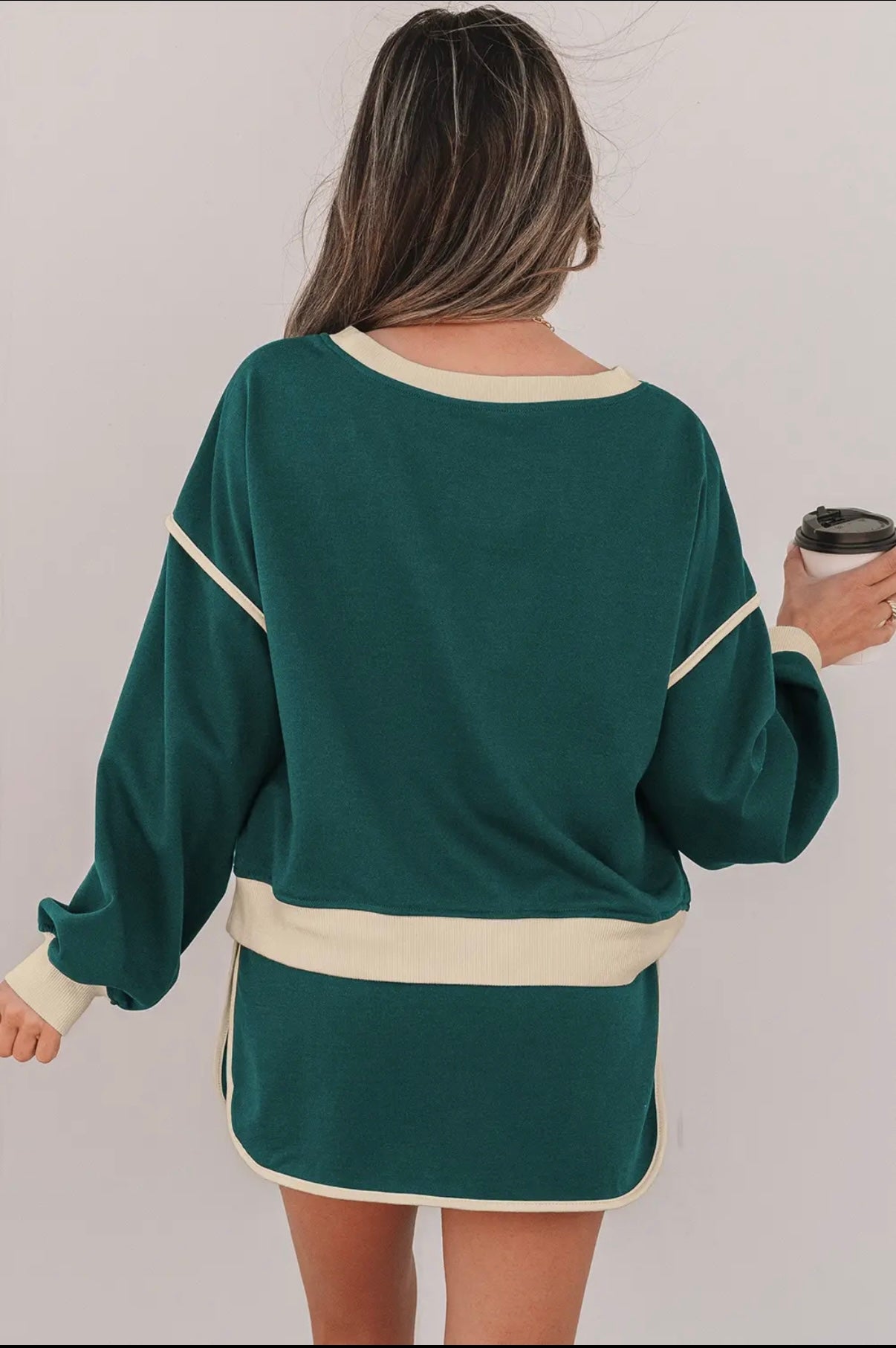 Color Block Loose Fit Pullover and Skort Set