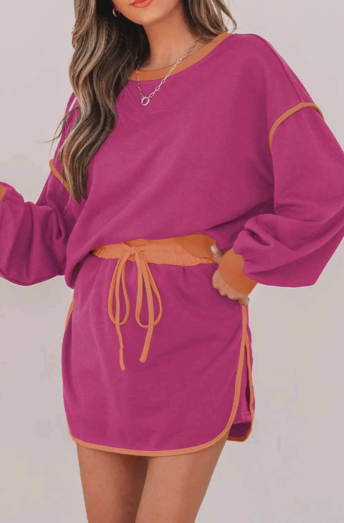 Color Block Loose Fit Pullover and Skort Set