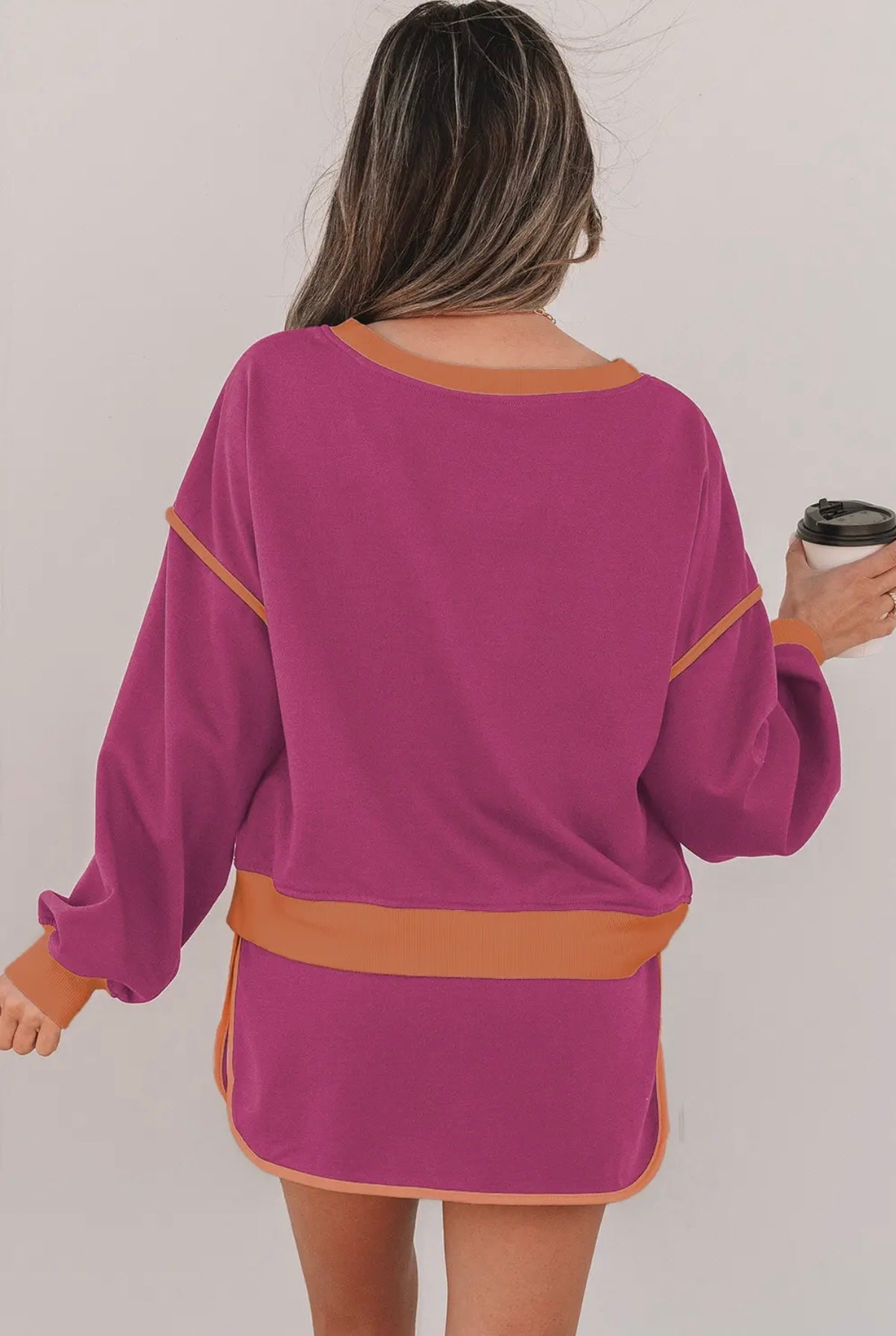 Color Block Loose Fit Pullover and Skort Set
