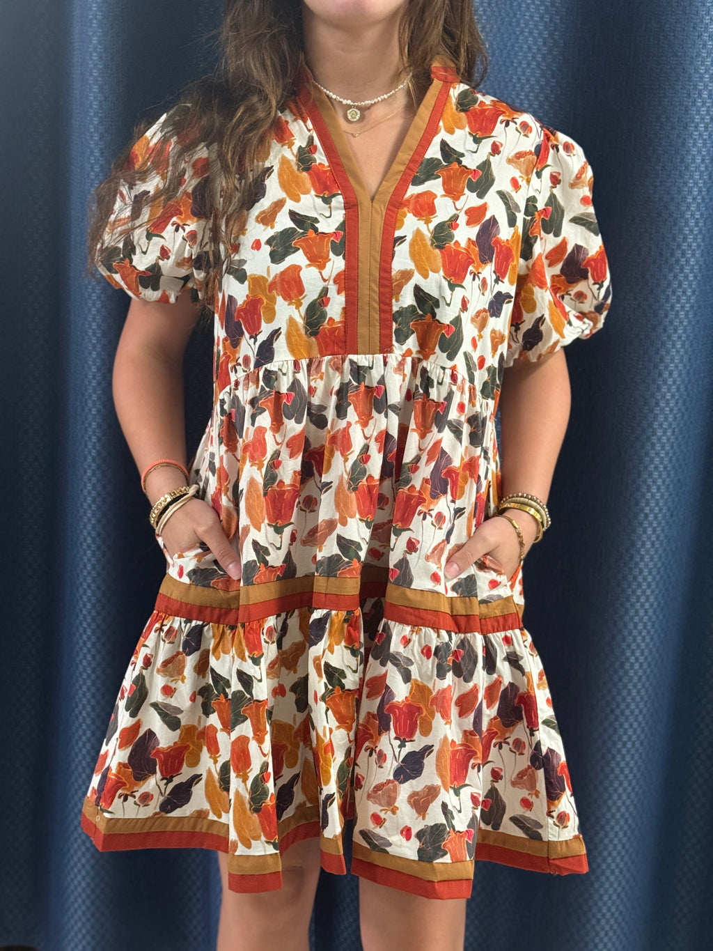Fall Ready Contrast Floral Mini Dress