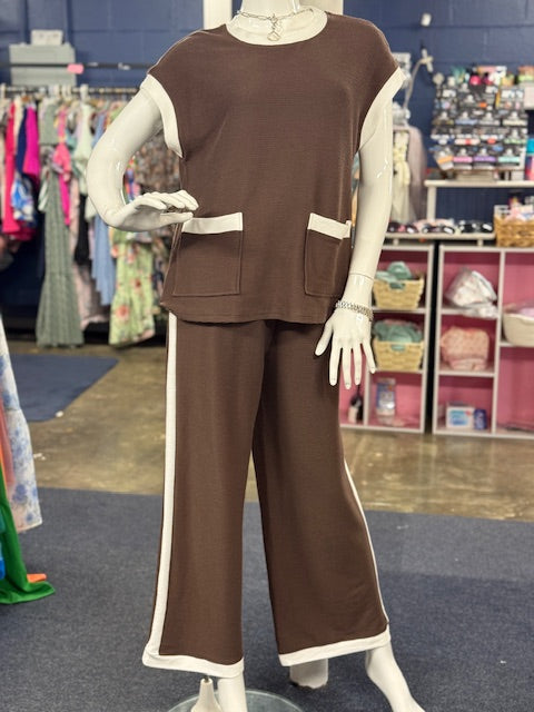 Colorblock Short Sleeve Top & Pants Set