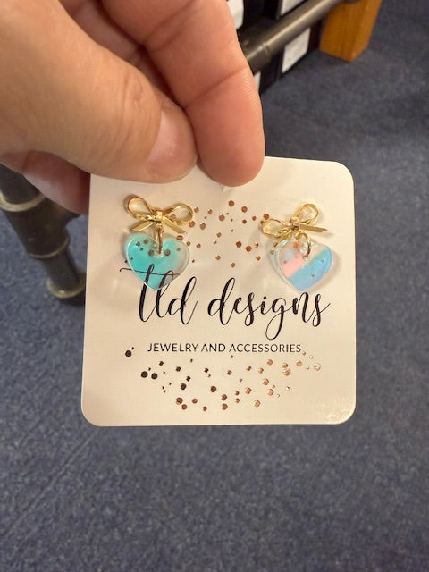 TLD Designs Iridescent Heart Earrings With Bows