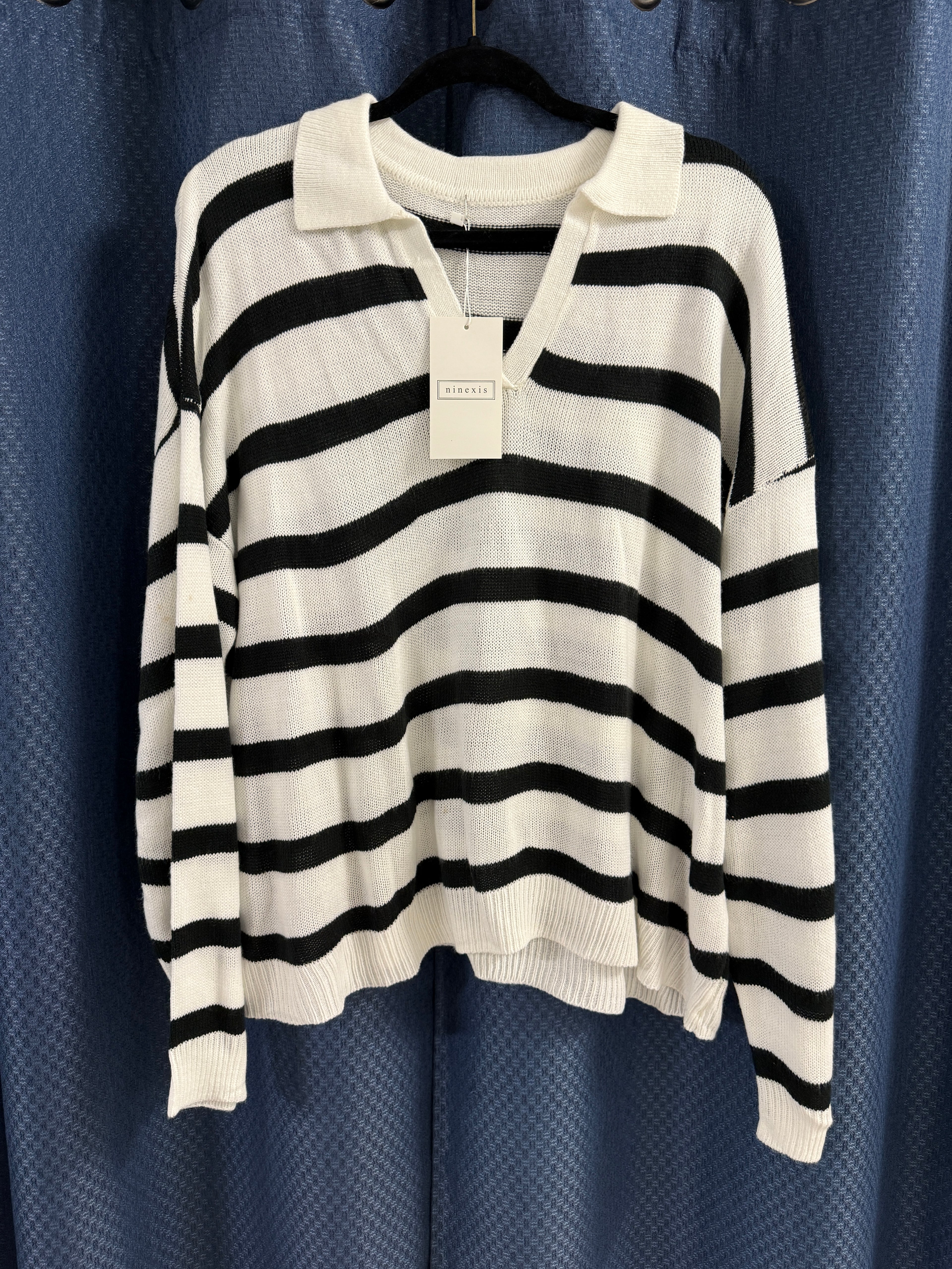 Black and White collared striped sweater