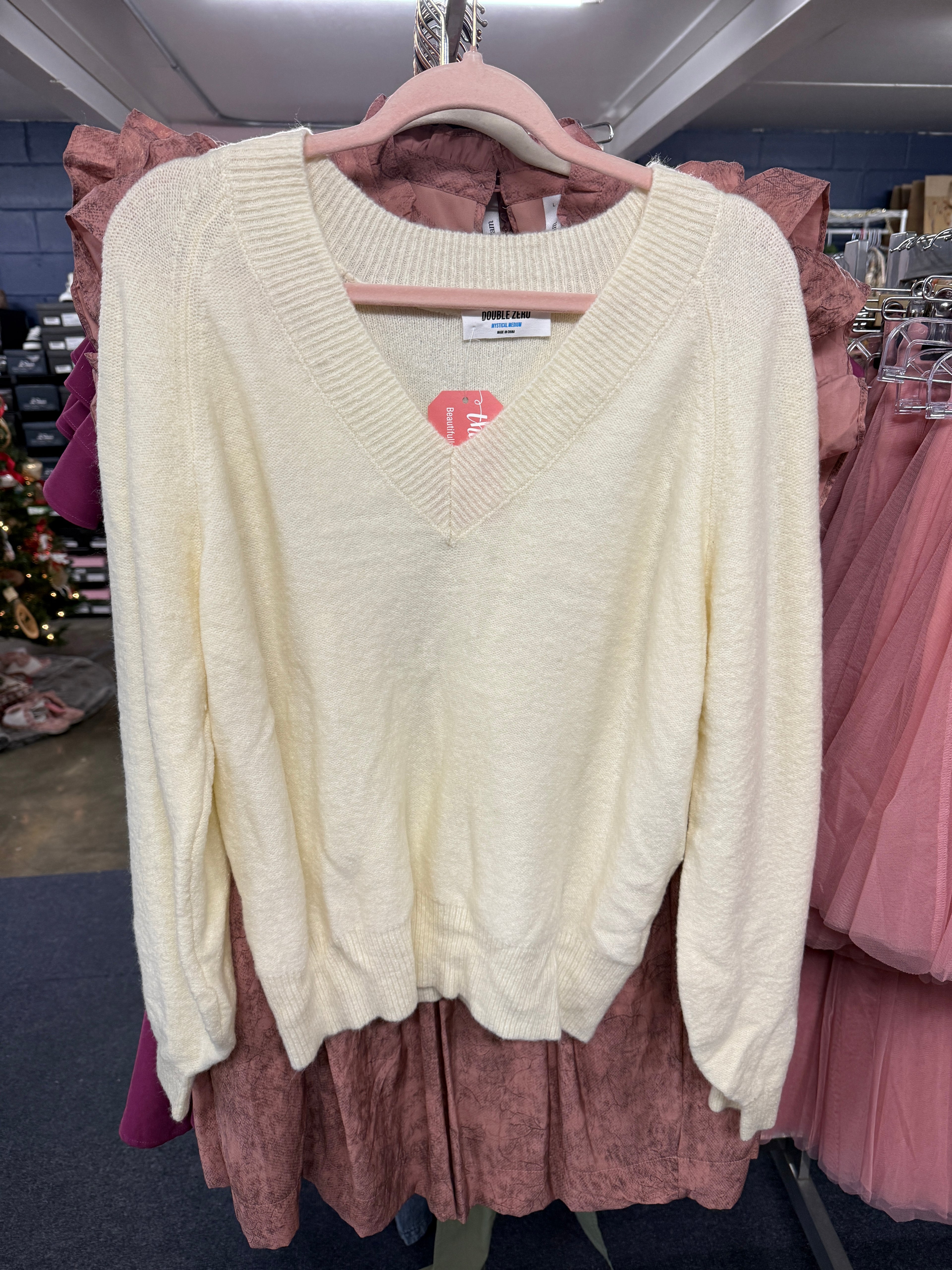 Cream V-Neck Sweater