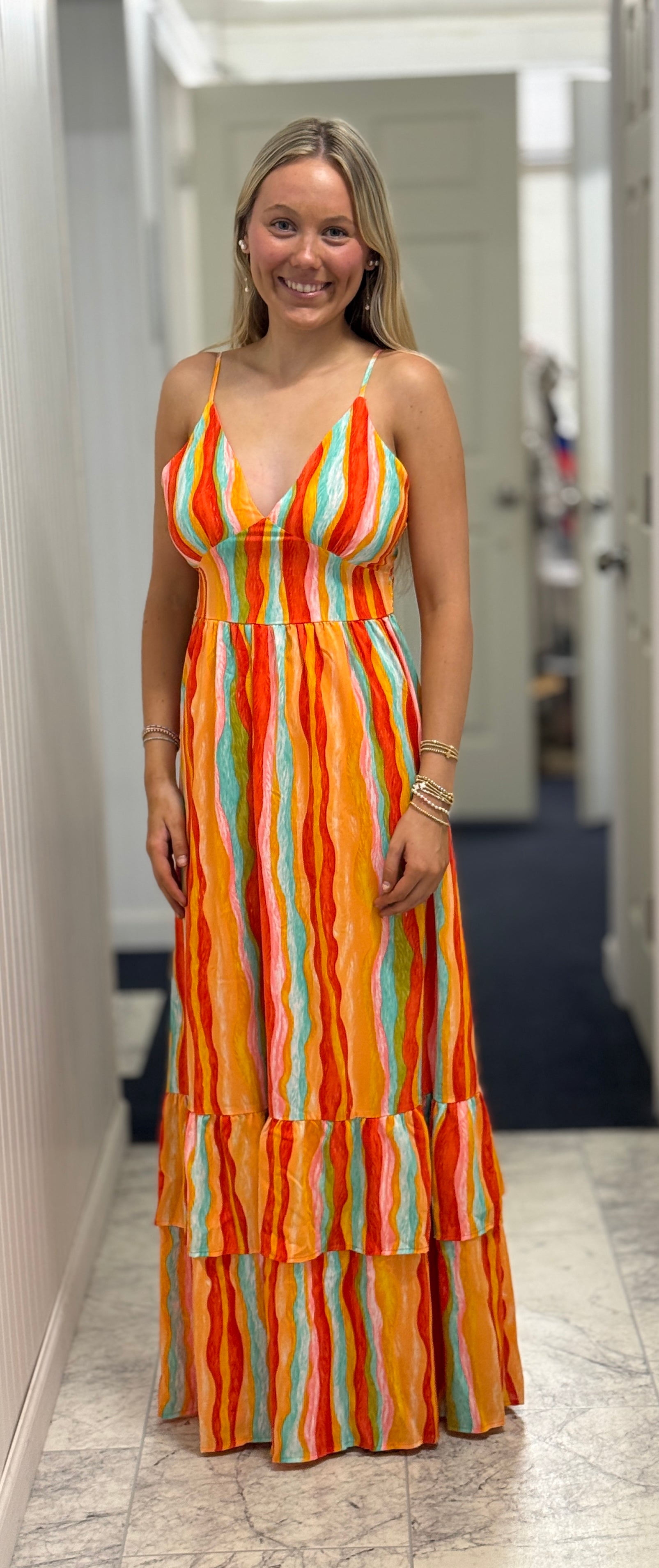 Striped Tiered Maxi Dress