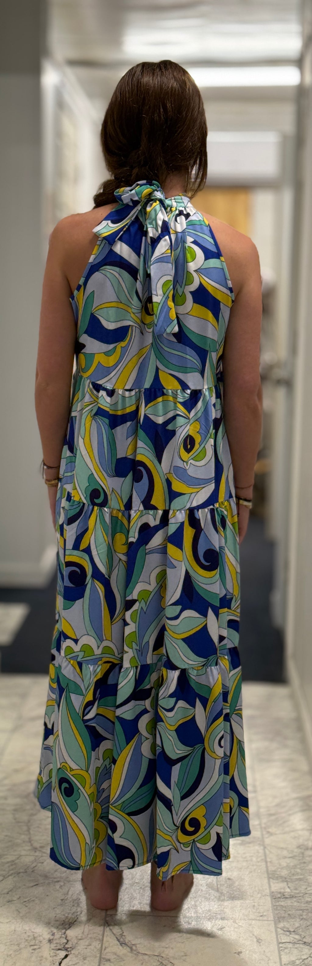 Blue Mix Halter Neck Maxi Dress