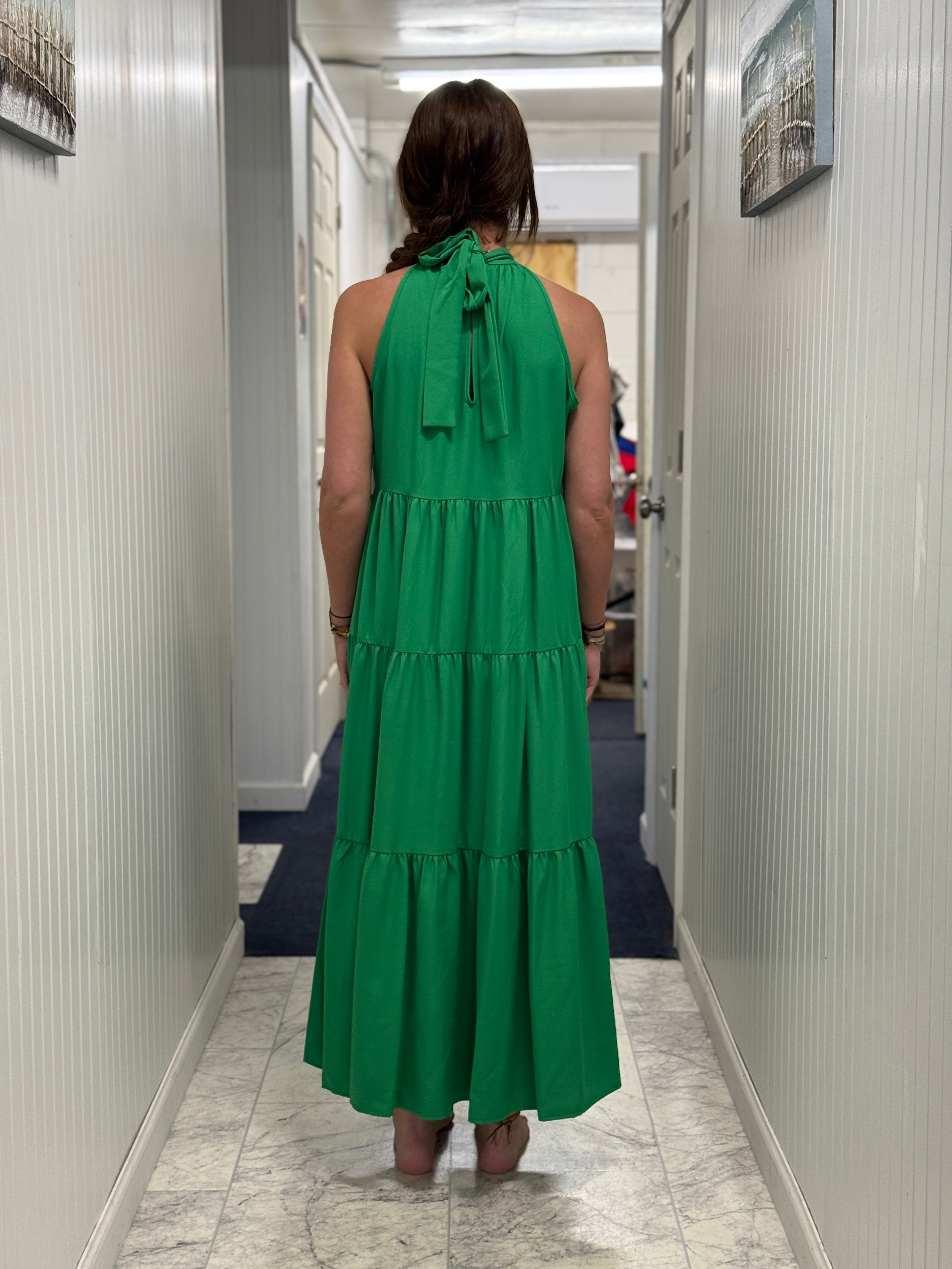 Kelly Green Halter Neck Maxi Dress
