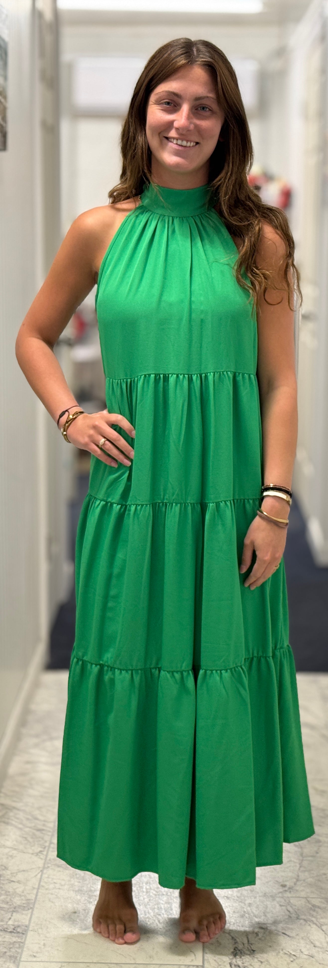 Kelly Green Halter Neck Maxi Dress