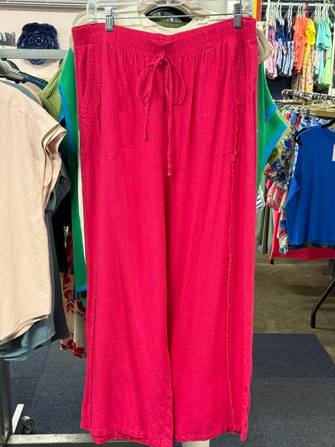 Linen Frayed Side Pocket Wide Leg Pants