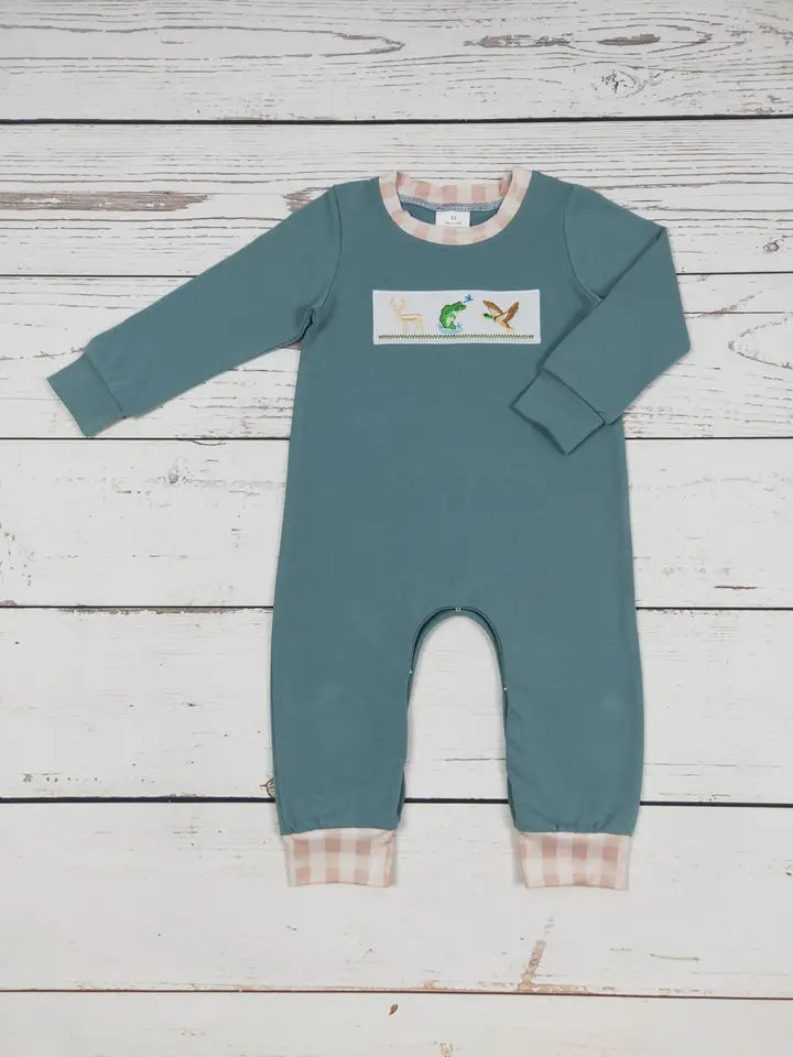 Infant Boy Hunting Appliqué Romper