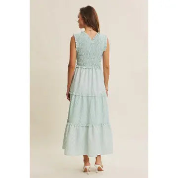 Instantly Uplifting Mixed Stripe Smocked Midi Dress