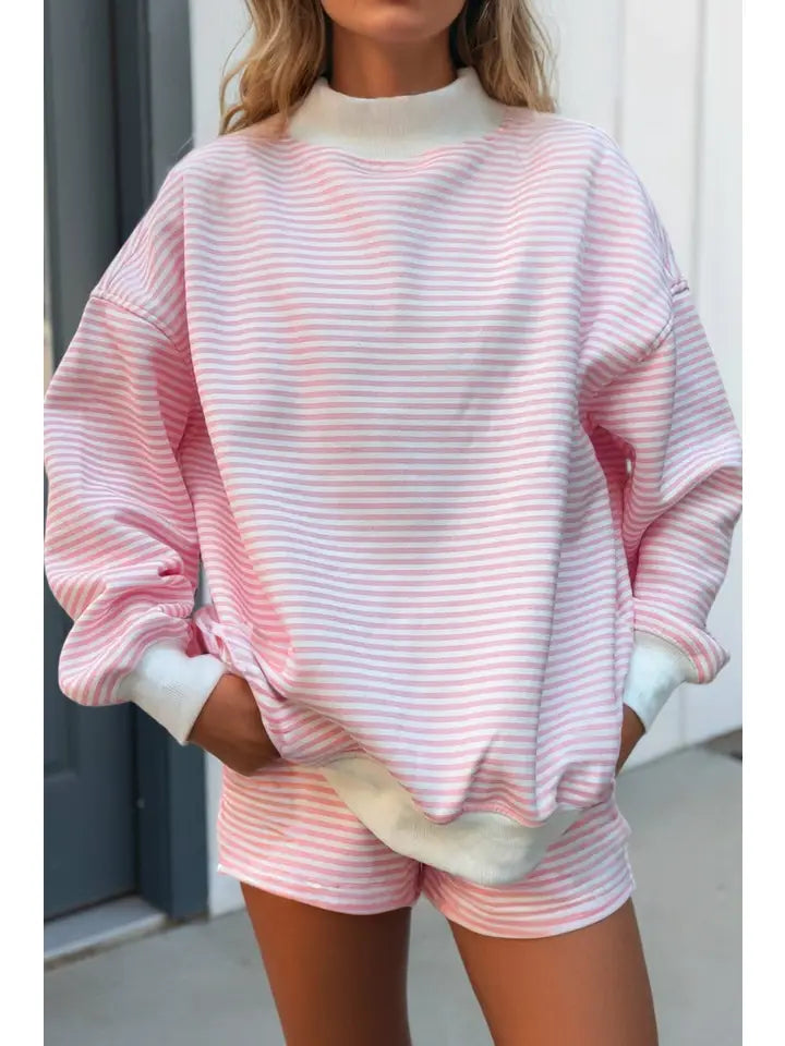 Stripe Oversize Sweatshirt and Shorts Set