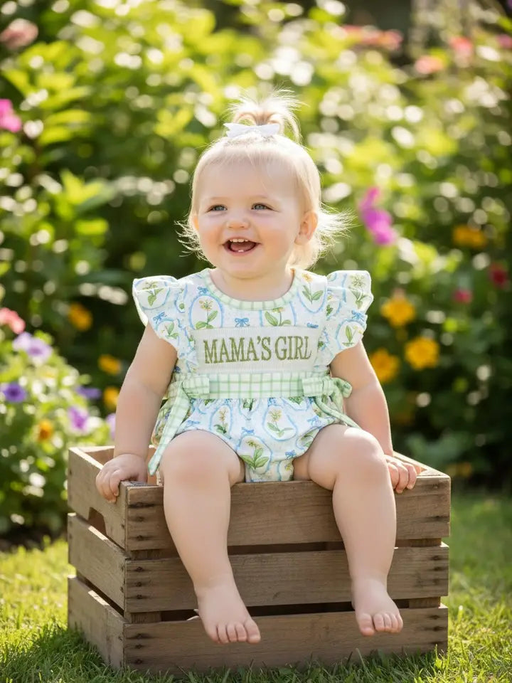 Mama's Girl" Green Floral Multi Printed Baby Romper