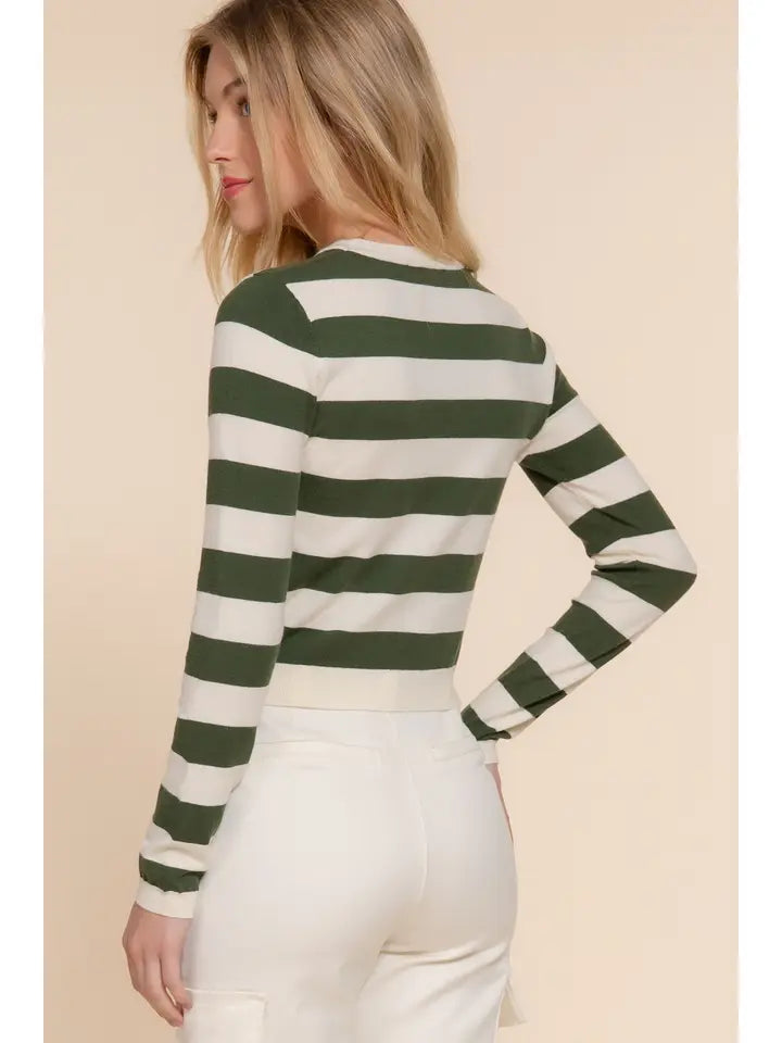 Long Sleeve Crew Neck Stripe Fitted Sweater
