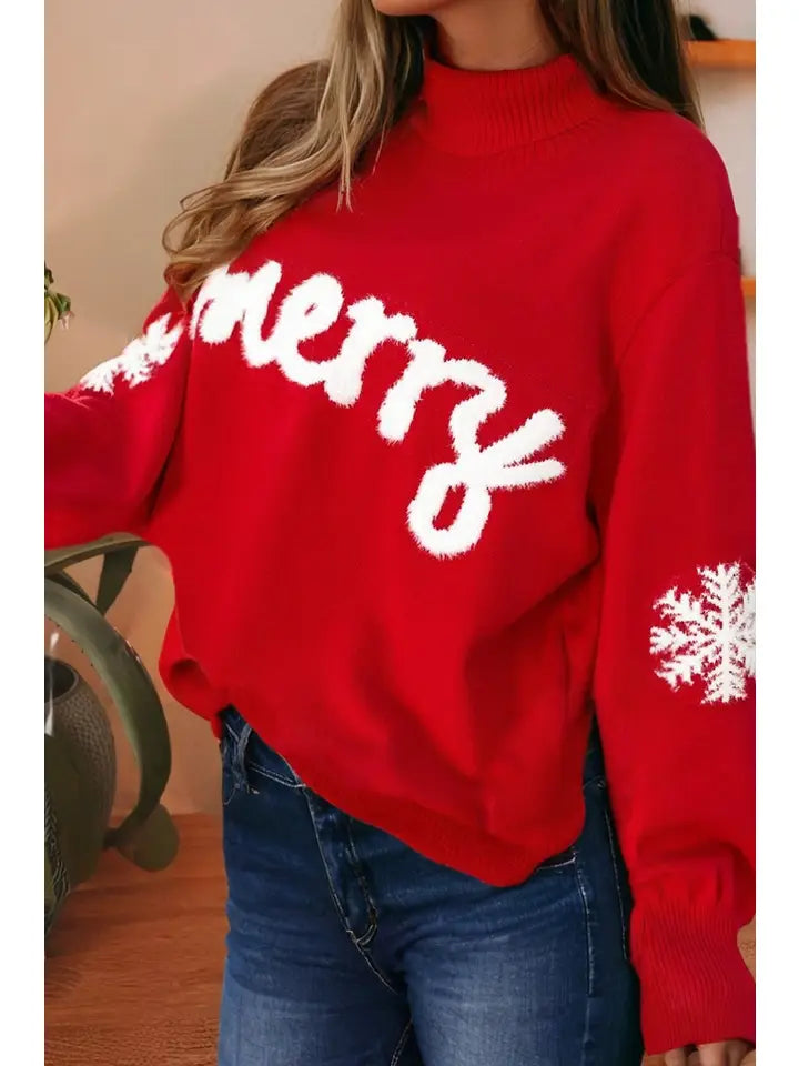 Merry Snowflake Pattern Christmas Turtleneck Sweater