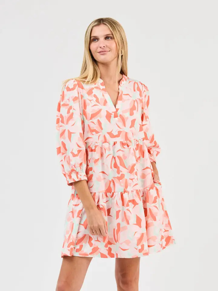 Botanical Flowy 3/4 Sleeve Mini Dress