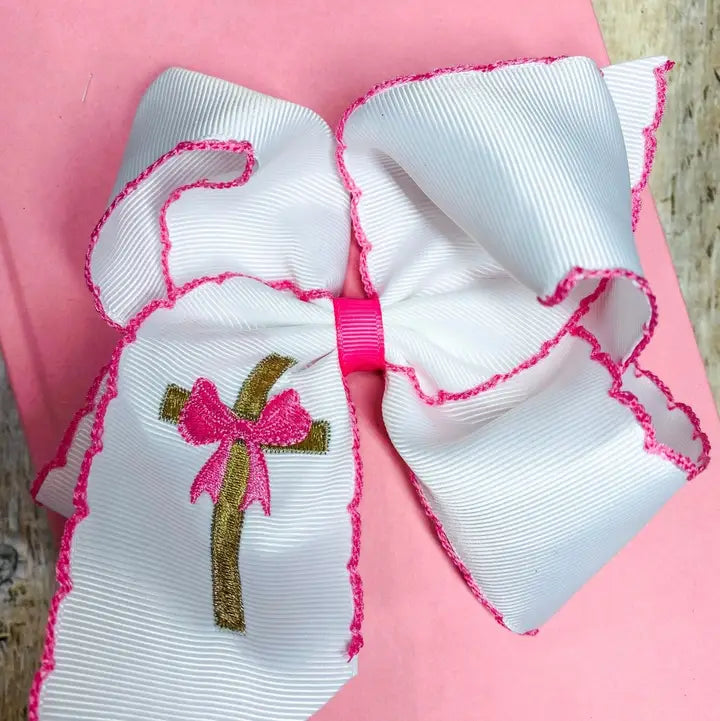 Cross Moonstitch Embroidered Hair Bow