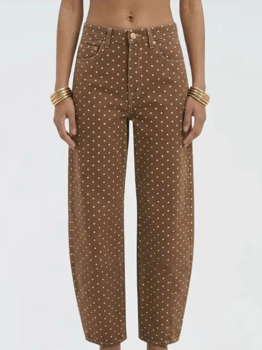 Brown Polka Dot Barrel Pants