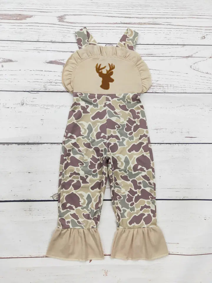Infant Girl Camouflage Deer Appliqué Jumpsuit