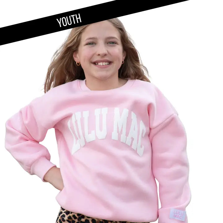 Lulumac Light Pink w/White Puff Youth Sweatshirt